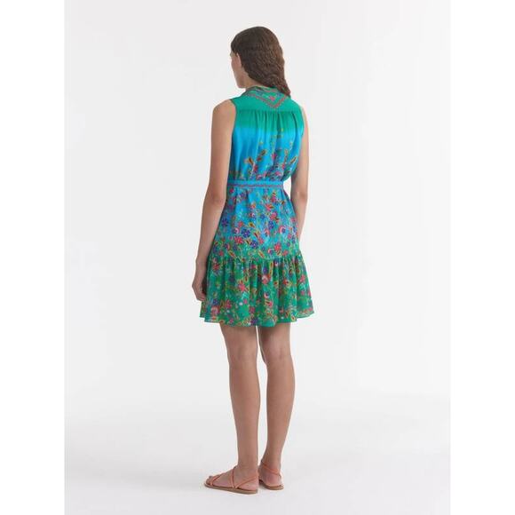 Saloni Tilly Sleeveless Silk Tie Front Mini Dress Summer Wreath SS24-1019 US 4 - Picture 6 of 8